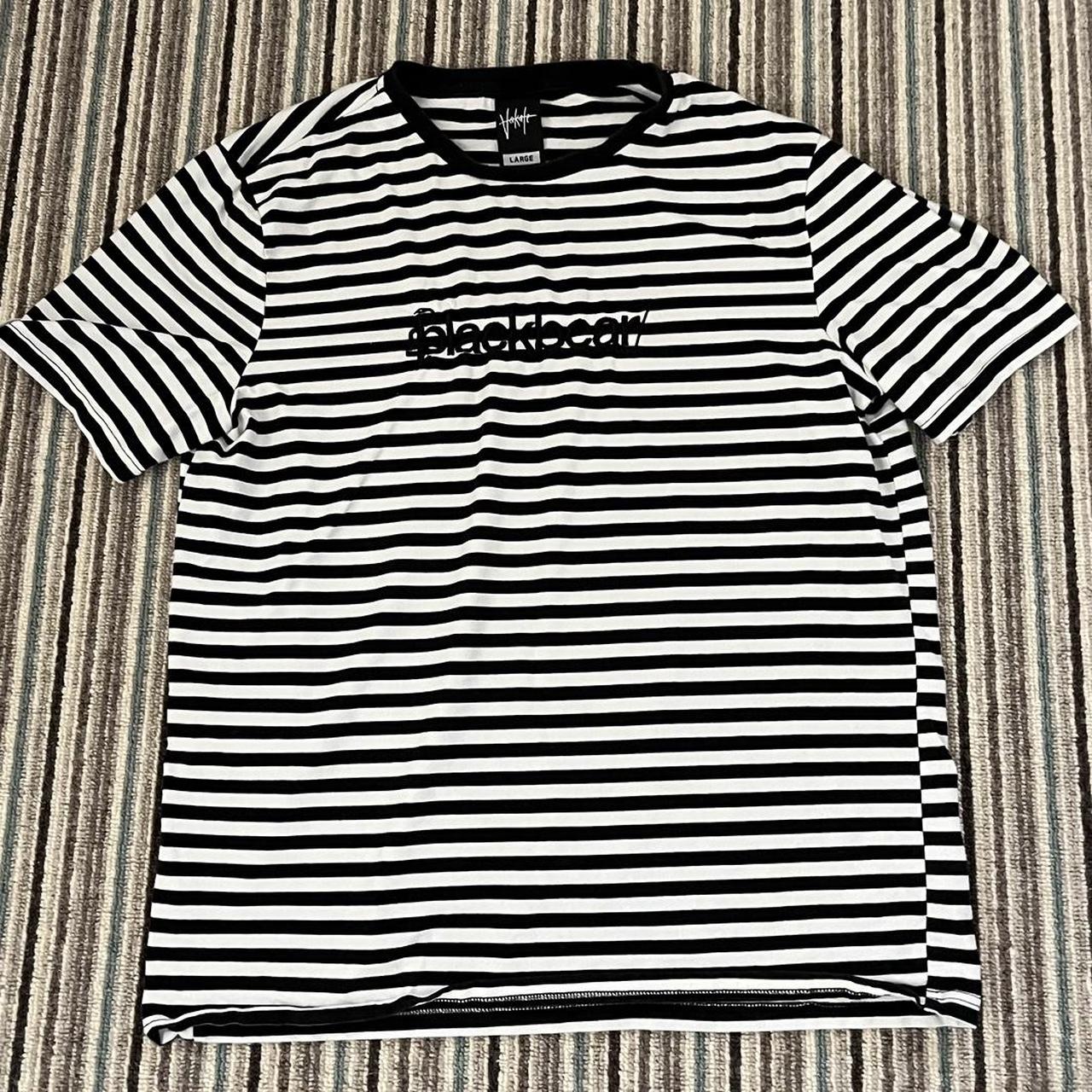 blackbear black and white striped tee size... - Depop