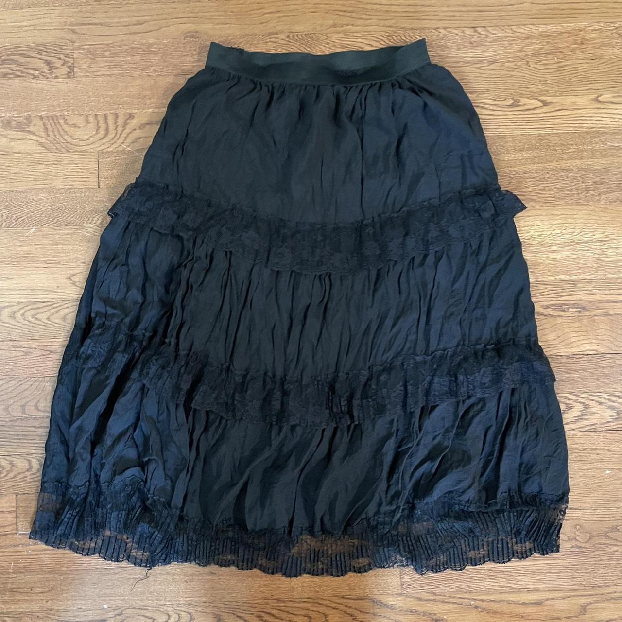 Black Ruffle Lace Maxi Skirt Medium waist: 14... - Depop