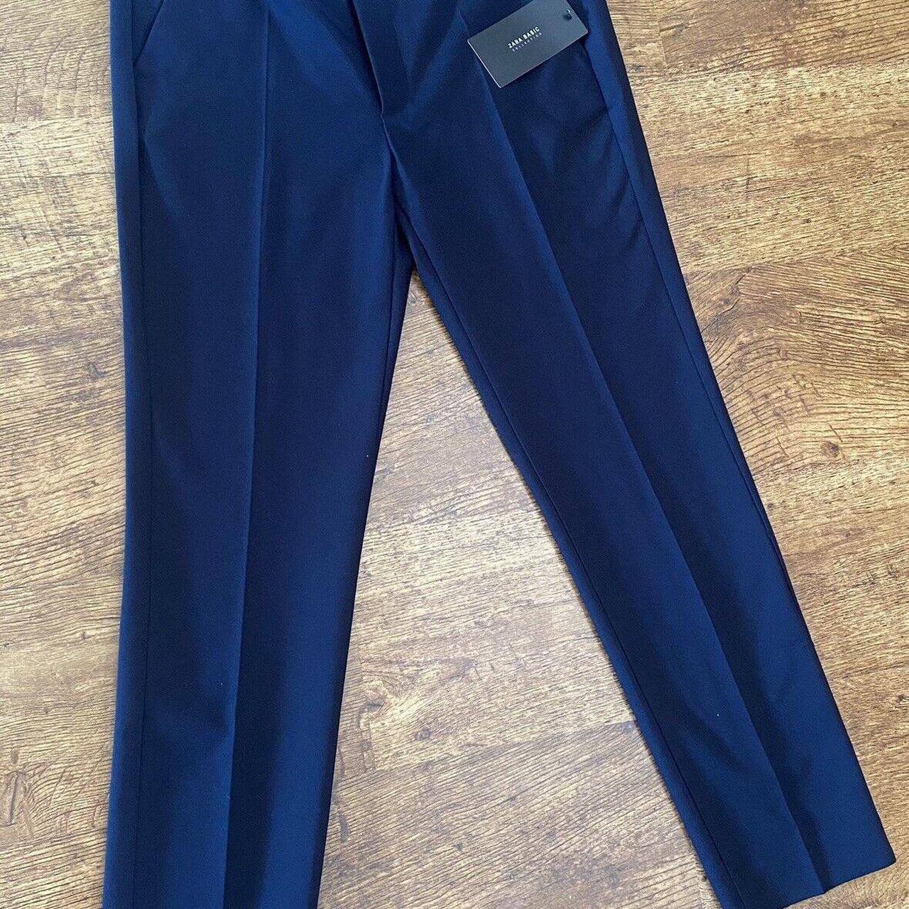 BNWT Zara Navy Trousers Size 12 Straight Leg with... Depop