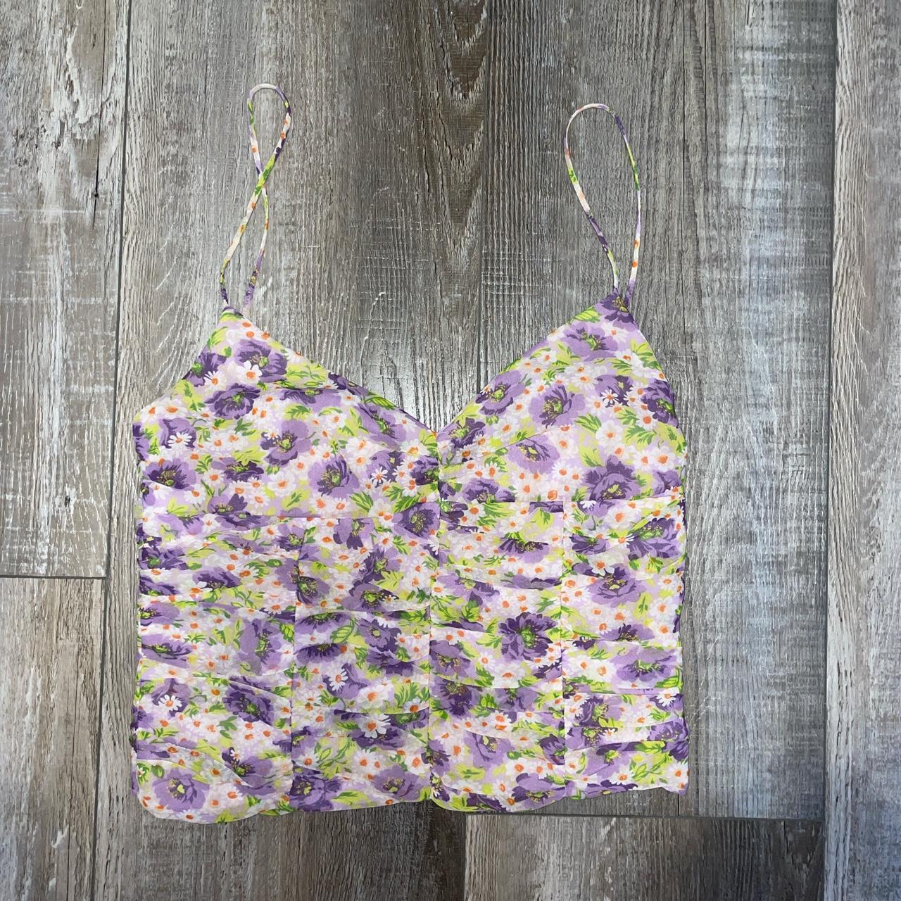 Zara floral corset style top. green and purple and - Depop