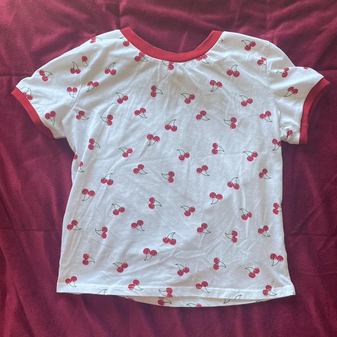 super cute cropped cherry ringer tee!! repop :( so... - Depop