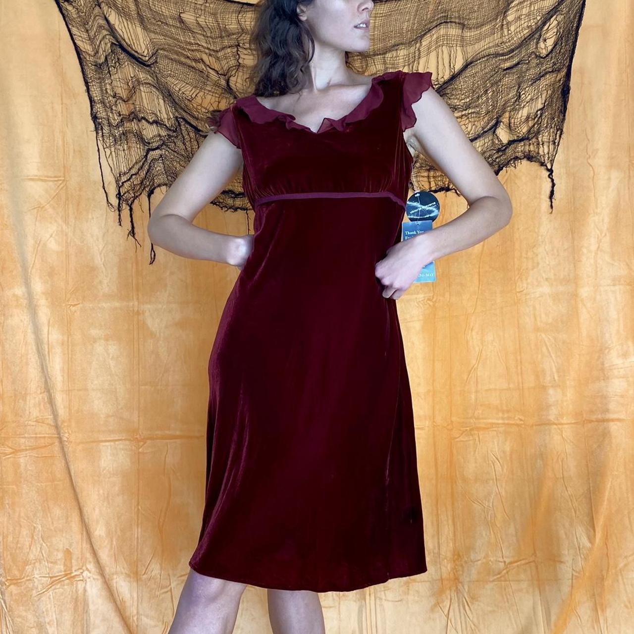 Burgundy red velvet vintage Y2K whimsygoth dress... - Depop
