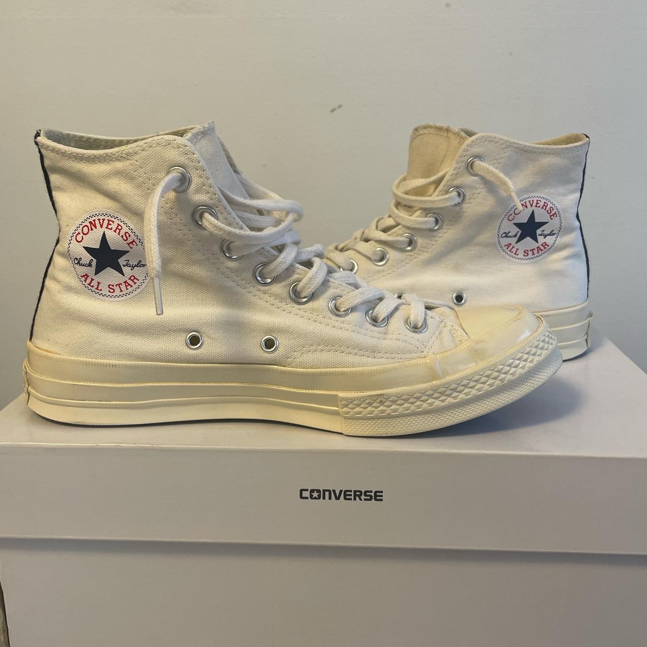 COMME des GARÇONS PLAY white Converse Sizing: men’s... - Depop