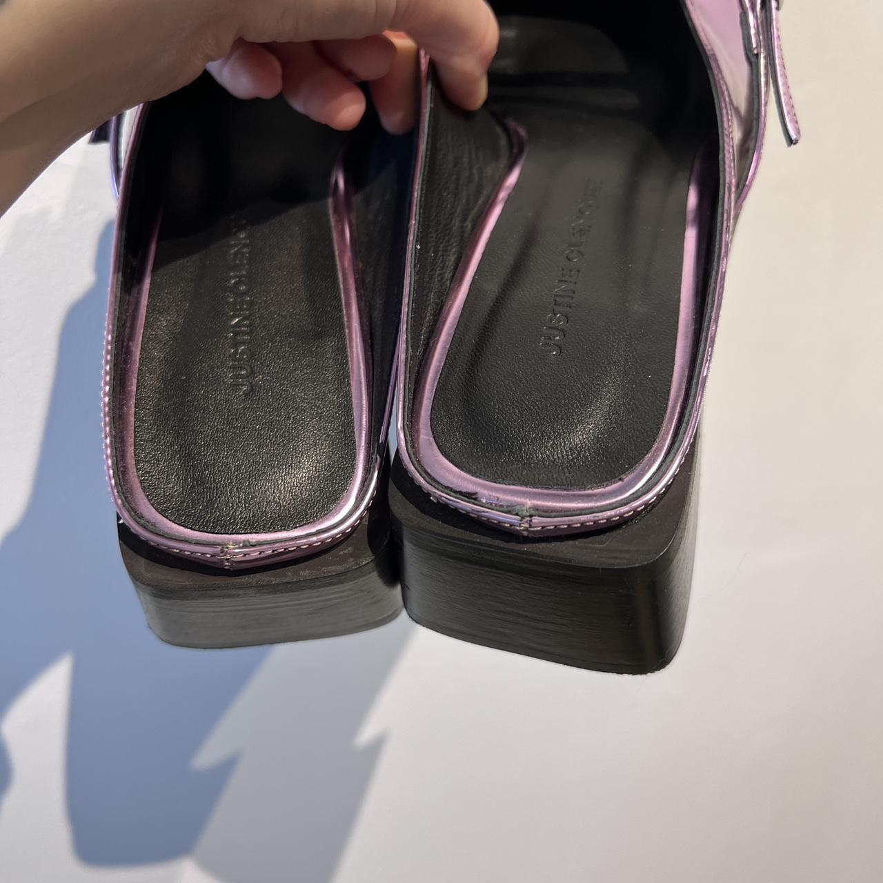 【関税込み】Justine Clenquet ピンク Andie llic ミュール Justine Clenquet Purple Leather Andie Mules Size 8 | Depop