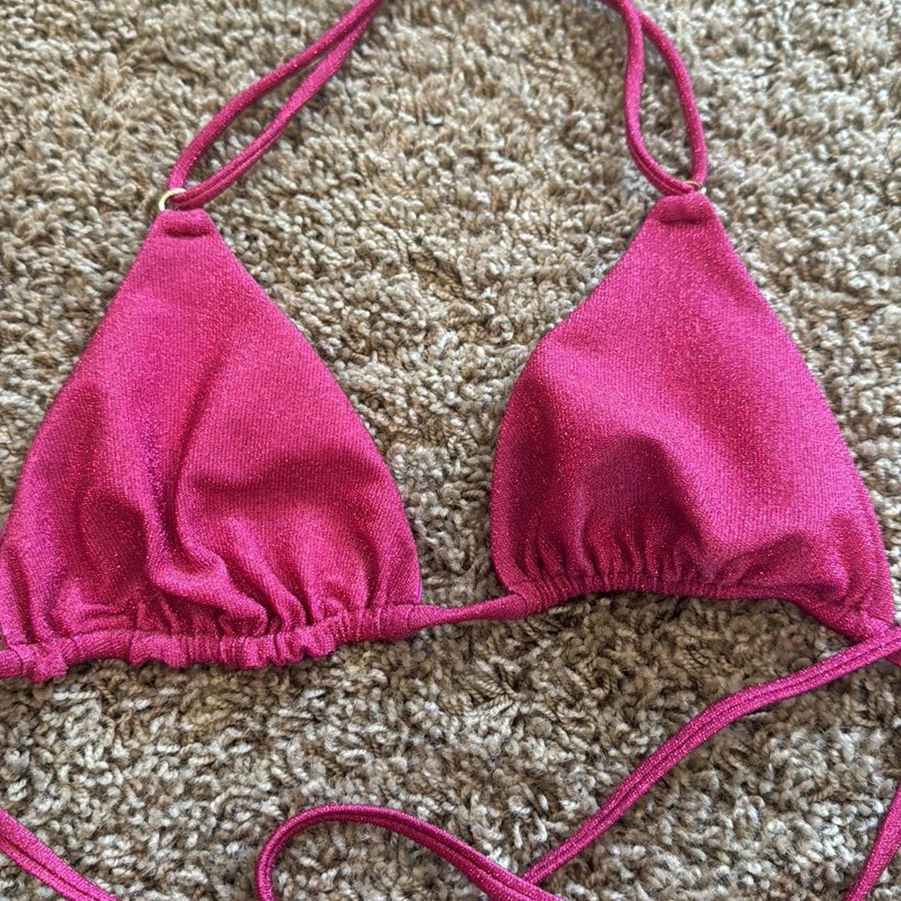 monday swimwear pink shimmer bikini top... Depop