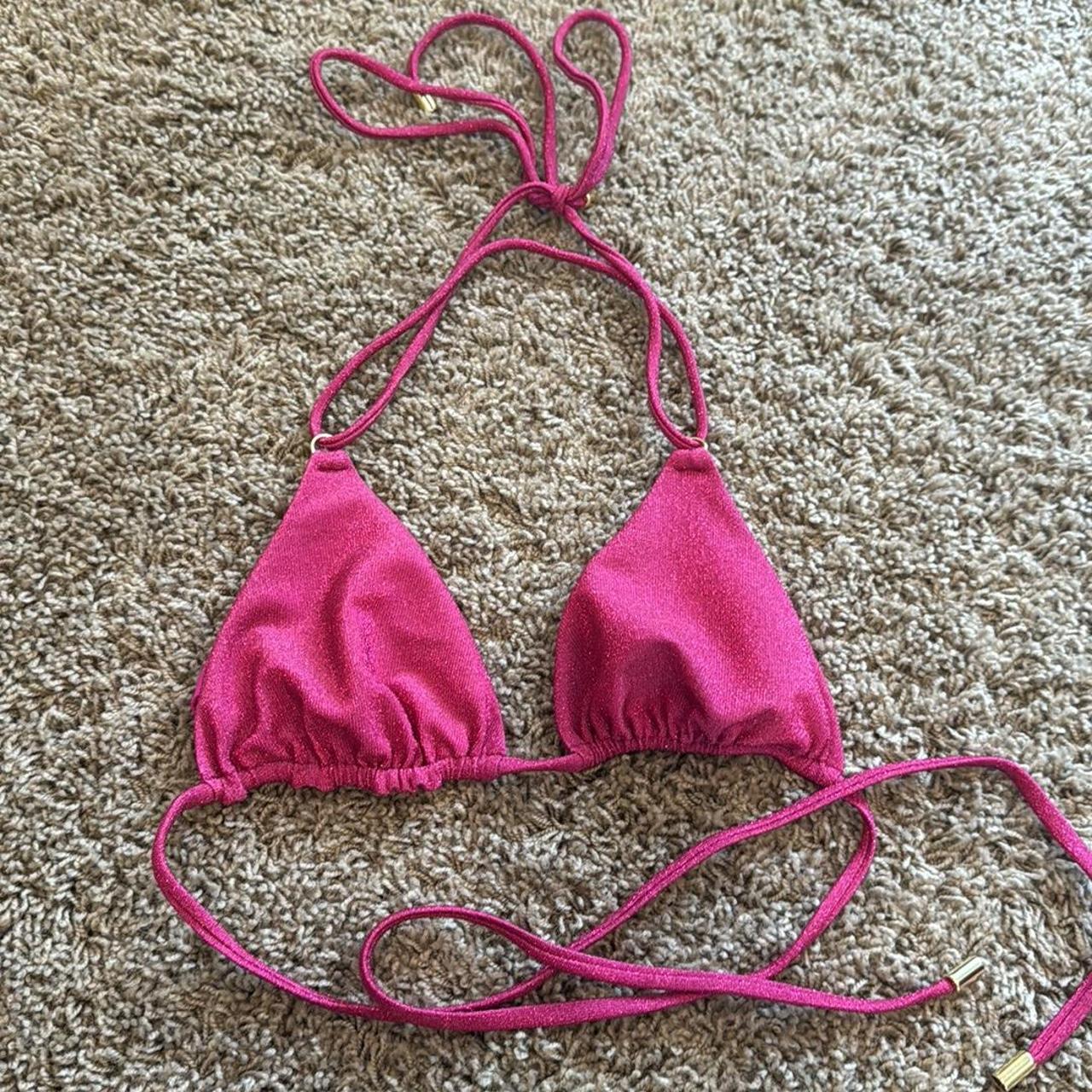 monday swimwear pink shimmer bikini top... Depop