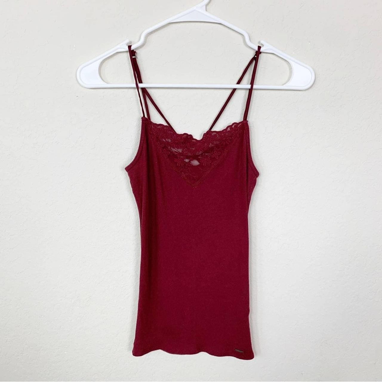 Hollister Y2K Maroon Ribbed Lace Cami Tank Top... - Depop