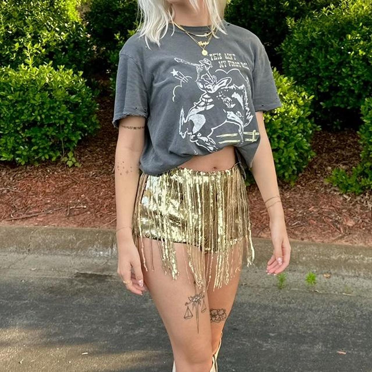 nasty gal tassel gold sequin shorts high quality,... - Depop