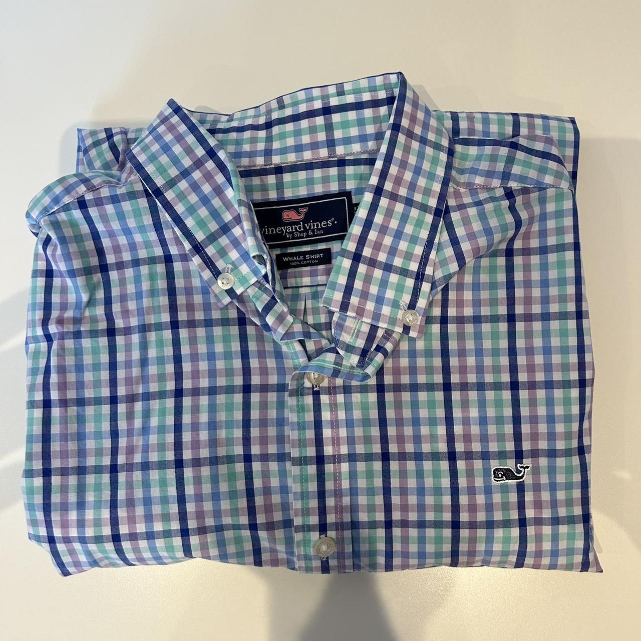 Checked gingham pattern Vineyard Vines shirt Blue,... - Depop