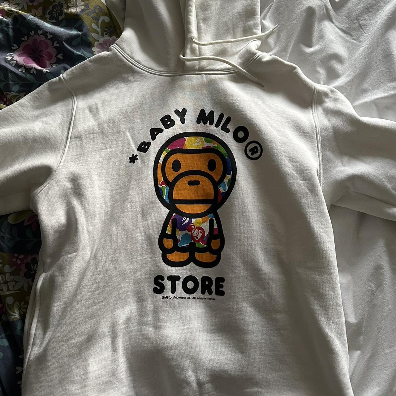 BAPE Men's Cream and White Hoodie Depop