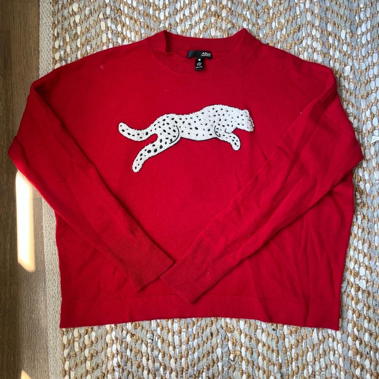 Aqua Cashmere red snow leopard sweater so so cute