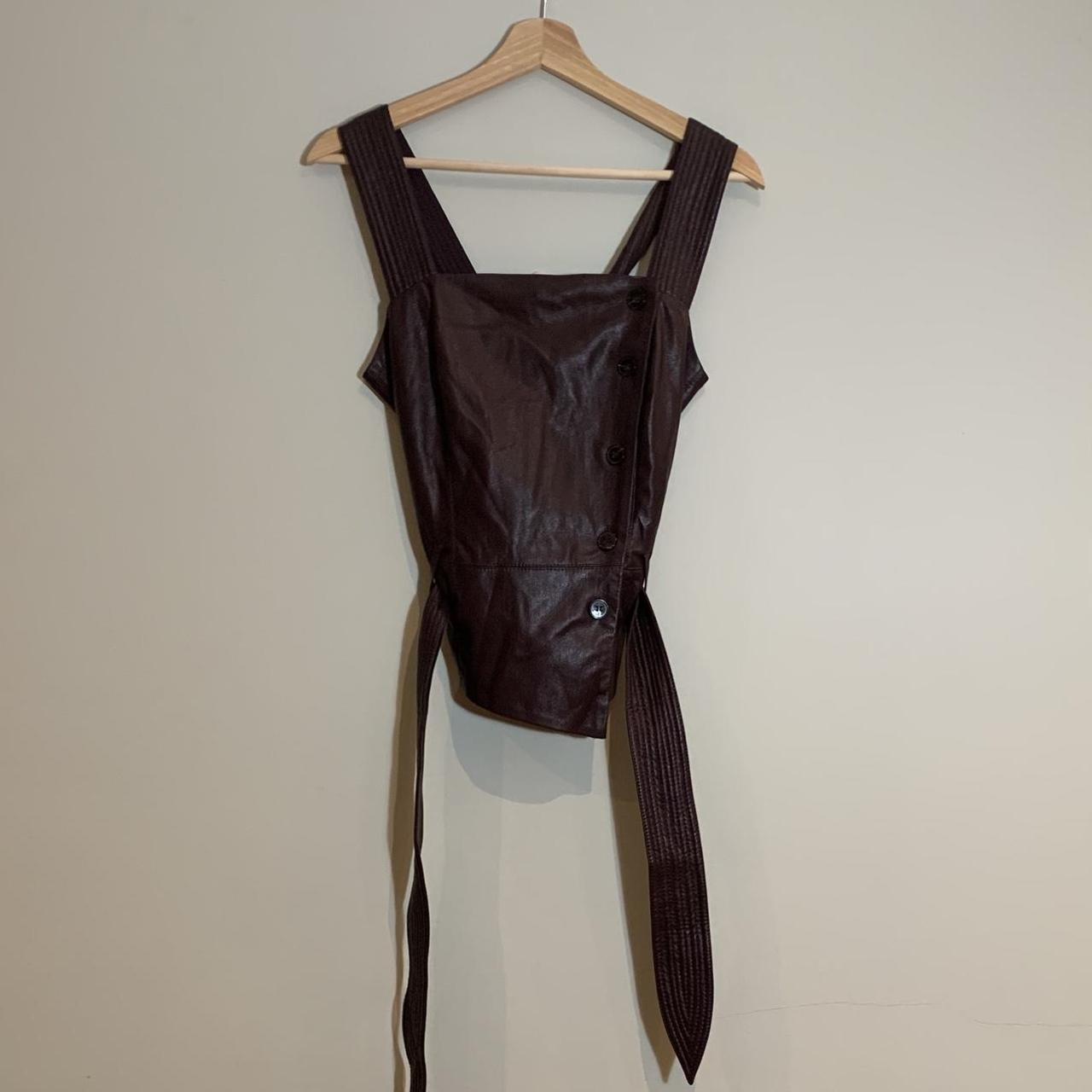 Nanushka faux leather burgundy corset top. Never... - Depop