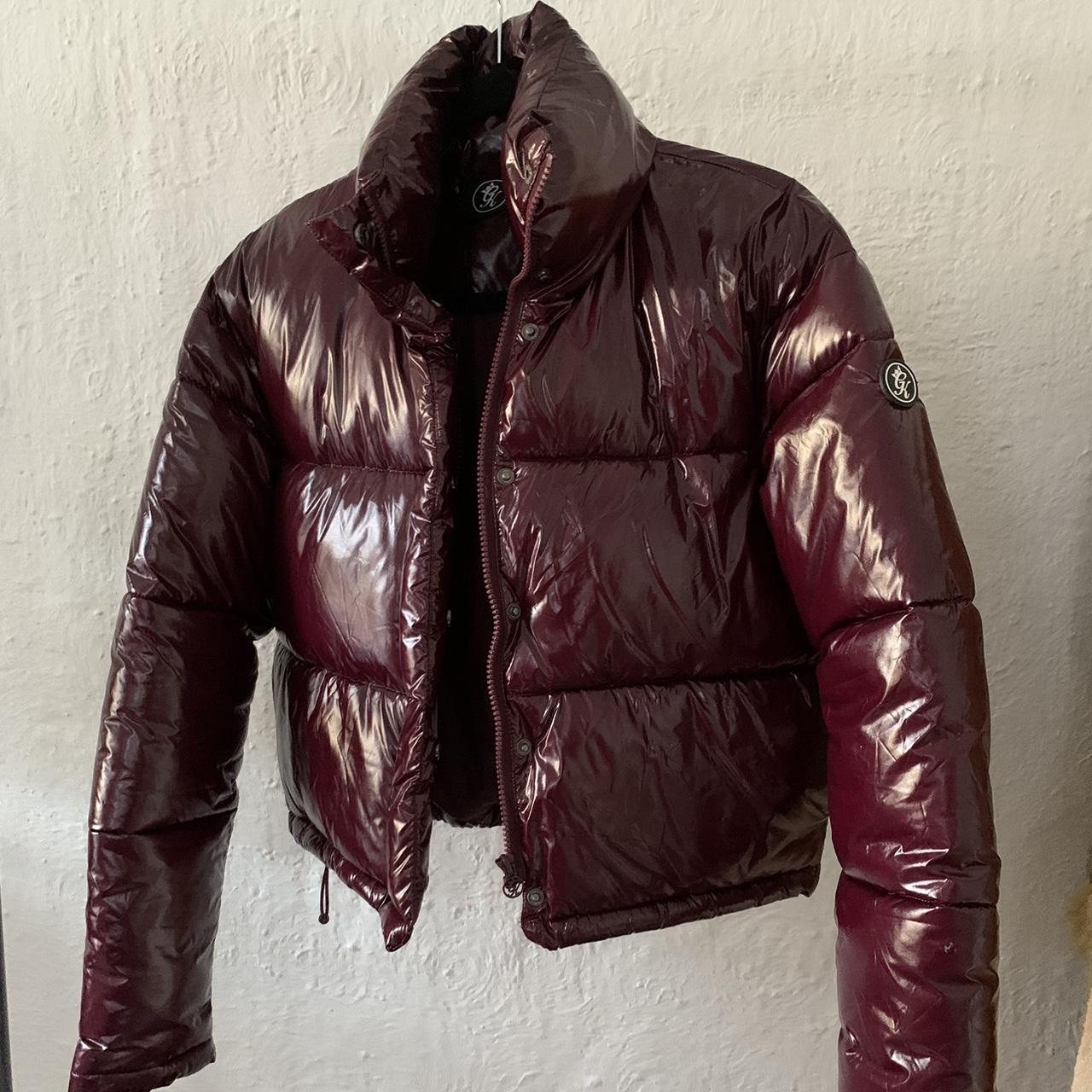 Gym king burgundy puffer jacket with draw string at... - Depop