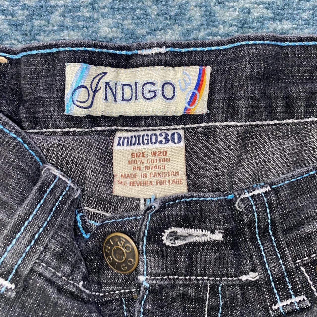 indigo 30 black denim shorts w/ blue and white... - Depop