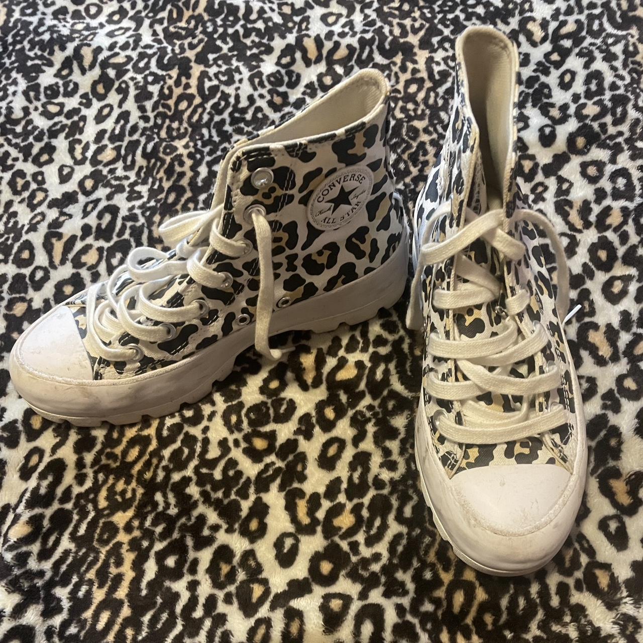 Black and best sale white cheetah converse