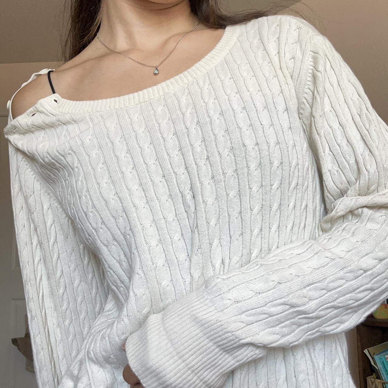 Cream Cable Knit Sweater With 3 Buttons On The Left... - Depop