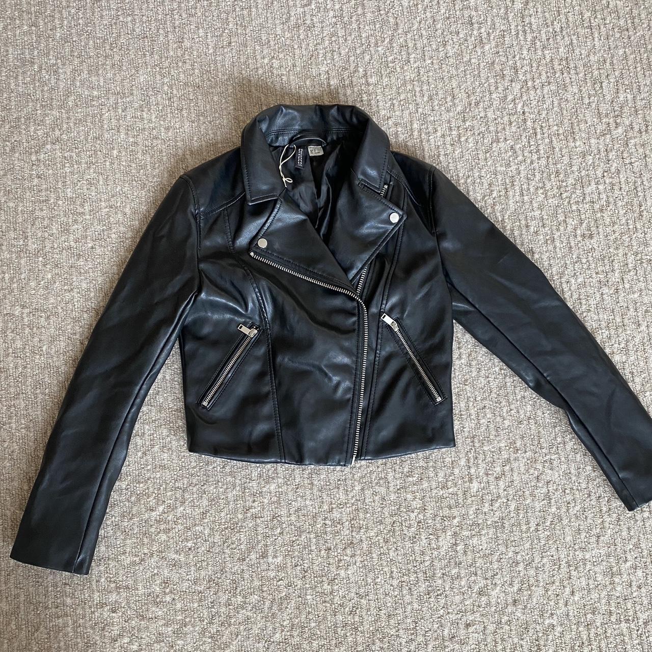 h&m faux leather jacket fits size small - Depop