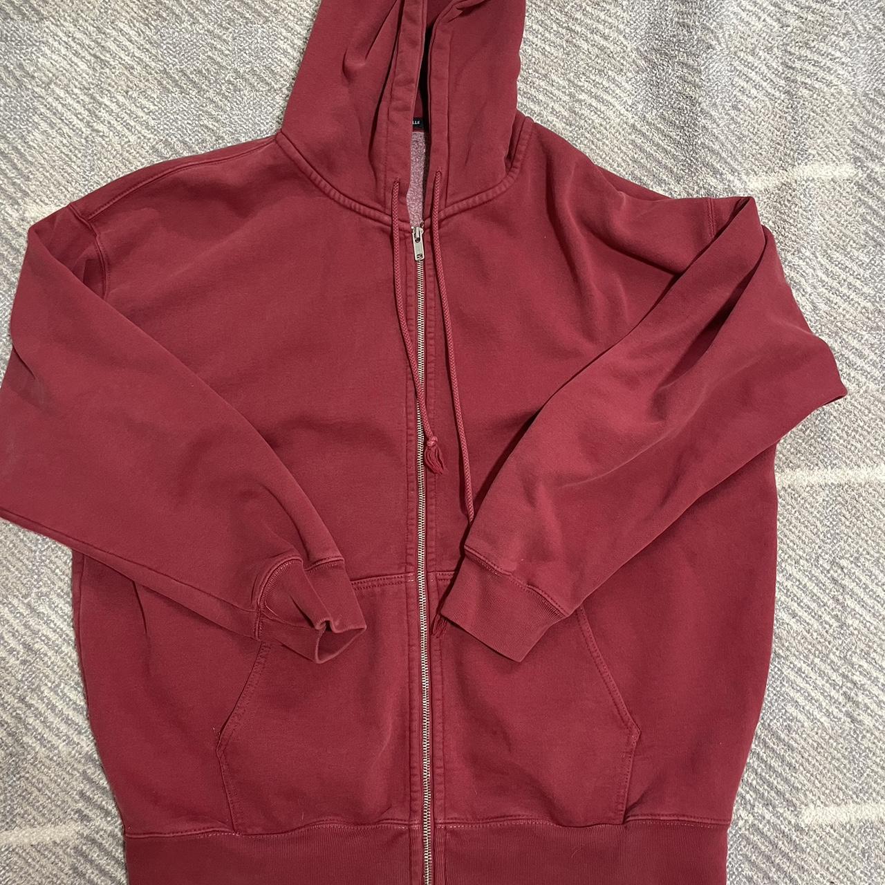 red brandy melville oversized zip up christy hoodie... - Depop