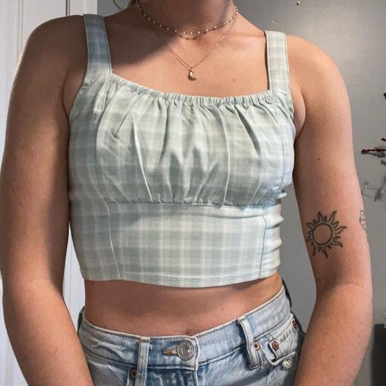 Hollister stretchy bustier crop top in green gingham