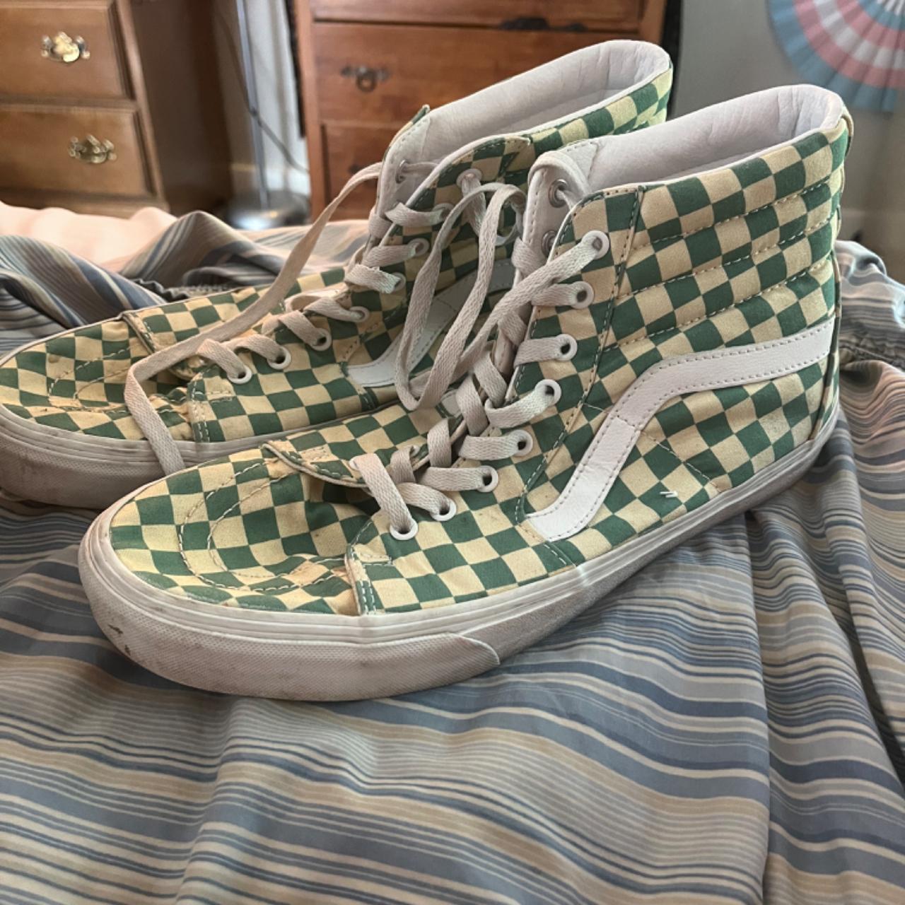 green and cream checkered vans Depop