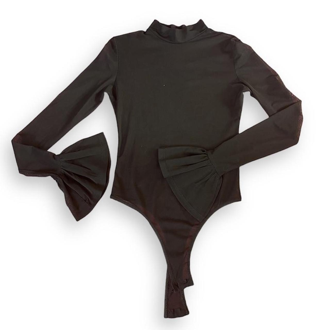 Shein black long sleeve mesh bodysuit with button... Depop