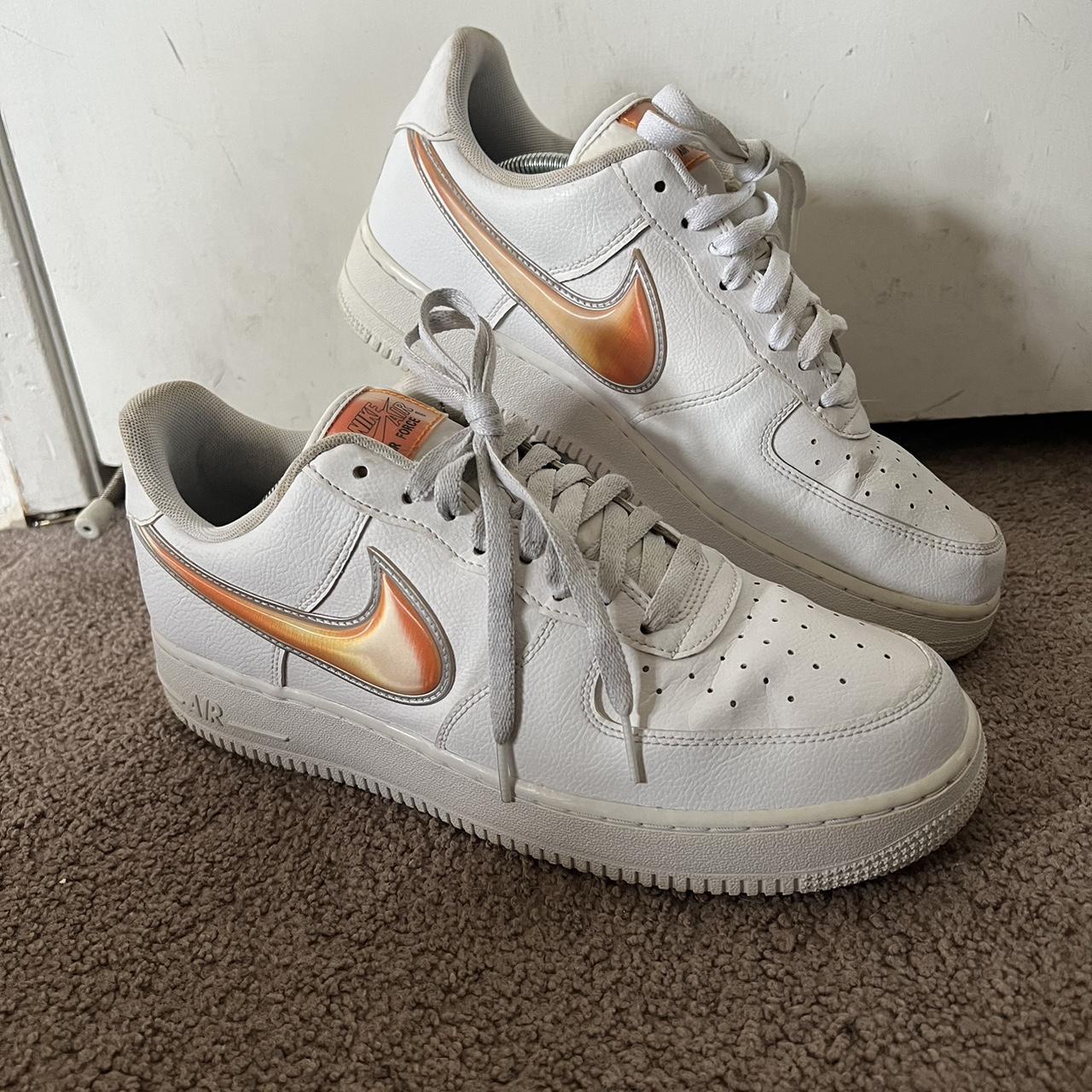 Nike Air Force 1 Low Oversized Swoosh White Orange. Depop