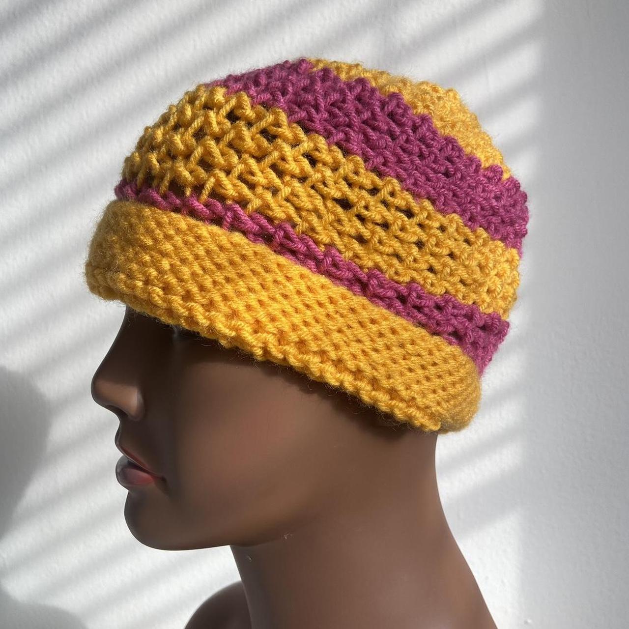 Handmade Pink and Orange Crochet Beanie. Hat will... Depop