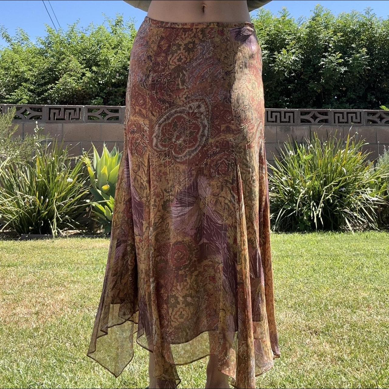 flowy silk maxi skirt ralph lauren never... - Depop