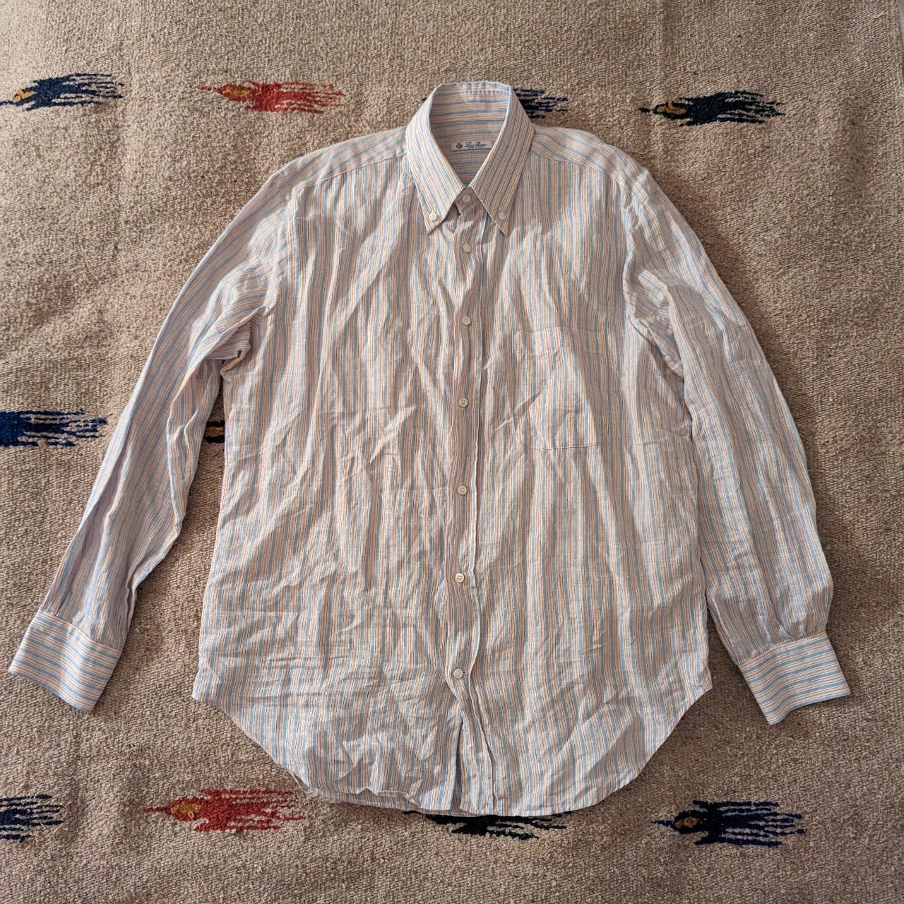 100% linen Loro Piana button-down shirt, orange and... - Depop