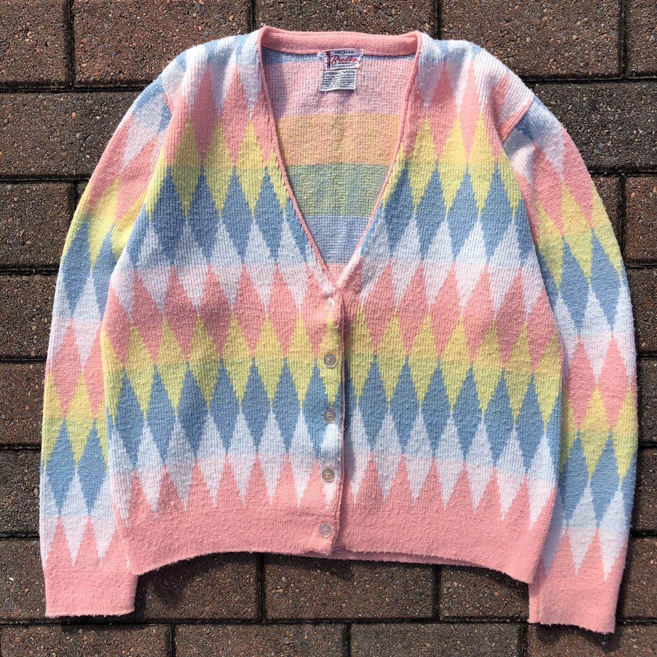 Women's Pink and Yellow Cardigan Depop