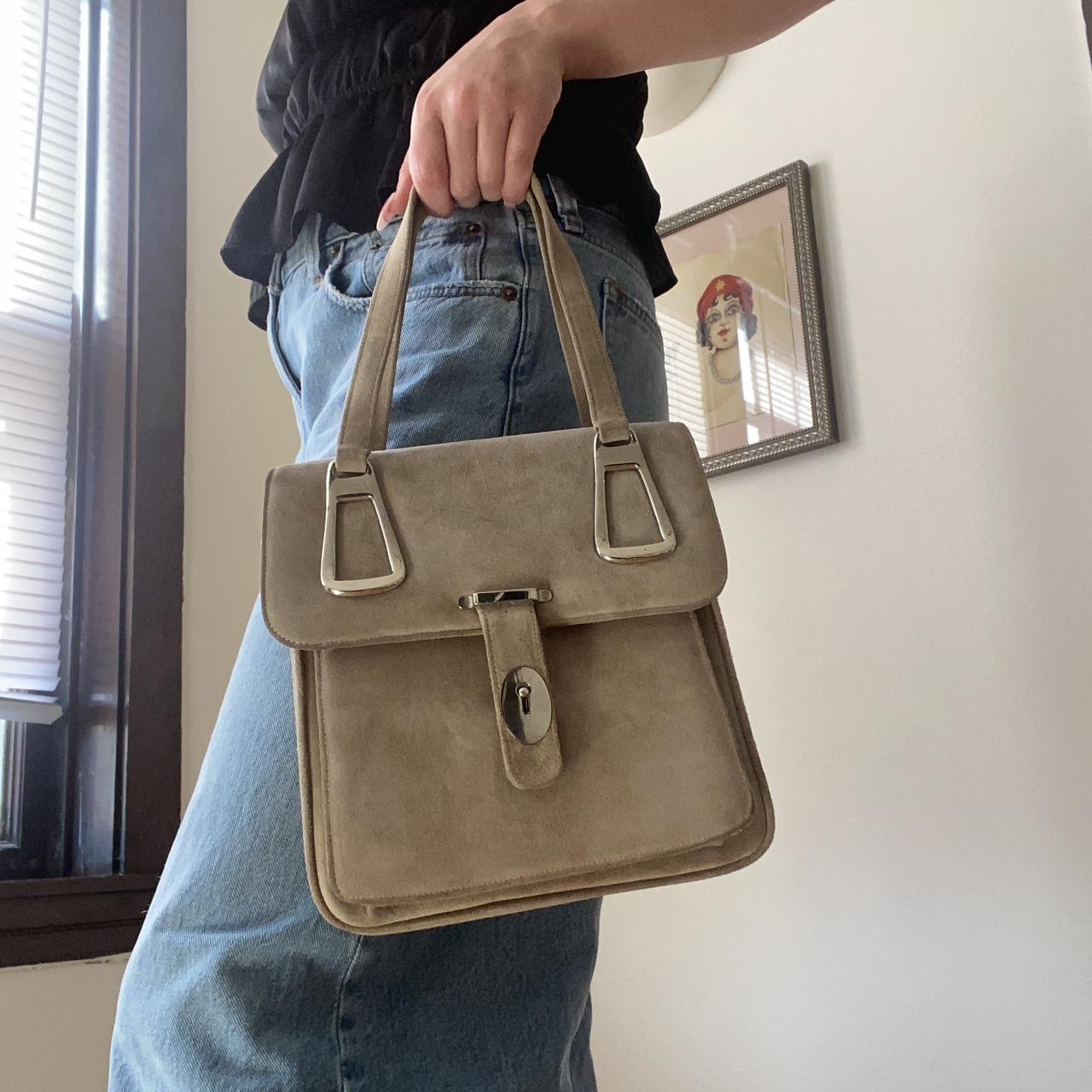 Vintage grey suede purse with stunning details.... Depop