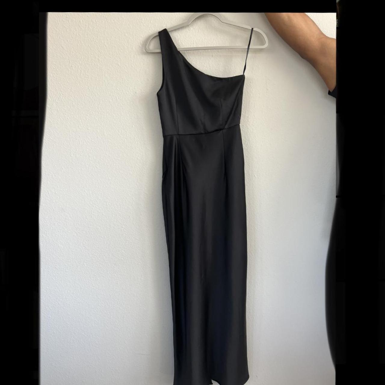 One-Shoulder Satin Side-Slit BLACK Gown by BHLDN -... - Depop