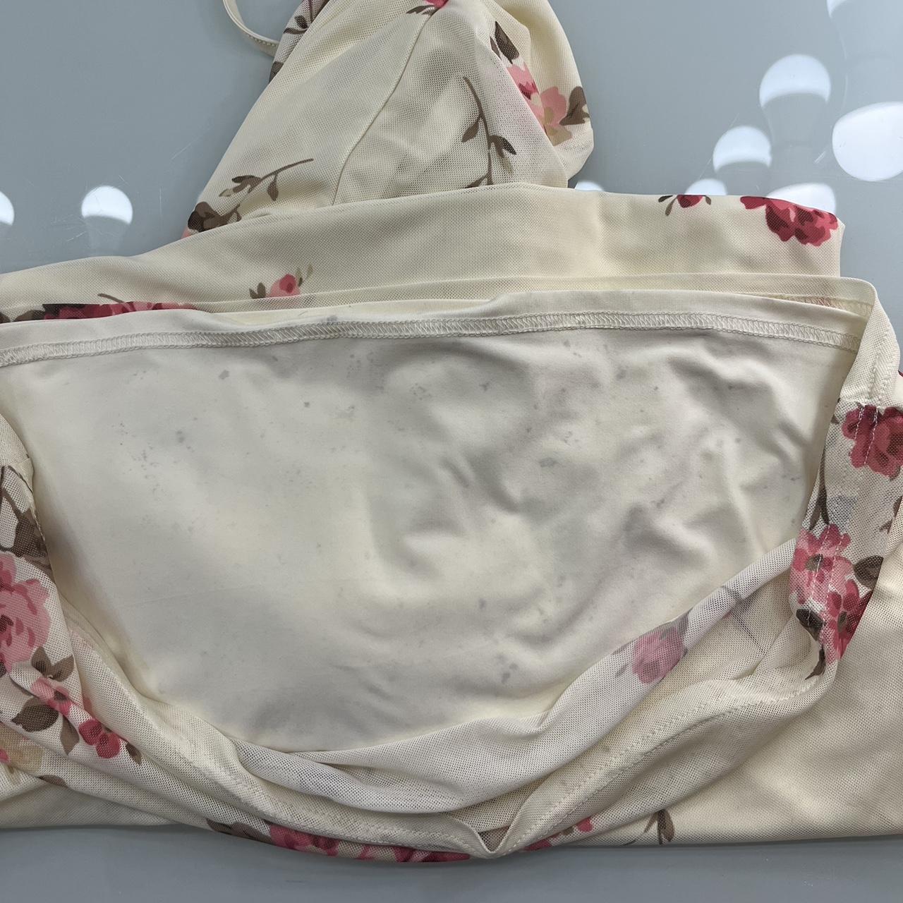 Yellow maxi dress with pink floral detailing Small... Depop