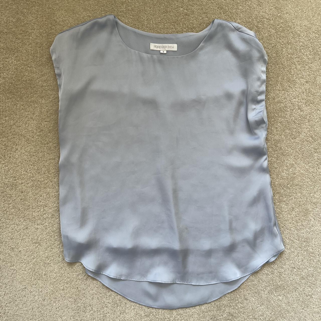 Forever new silky top size small Baby blue silver... - Depop