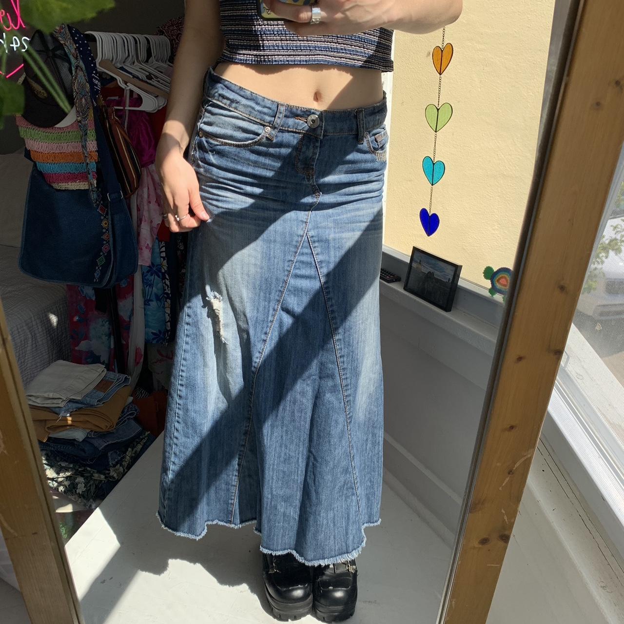 vintage 90s denim maxi skirt by 'Mudd' ️classic 90s... - Depop