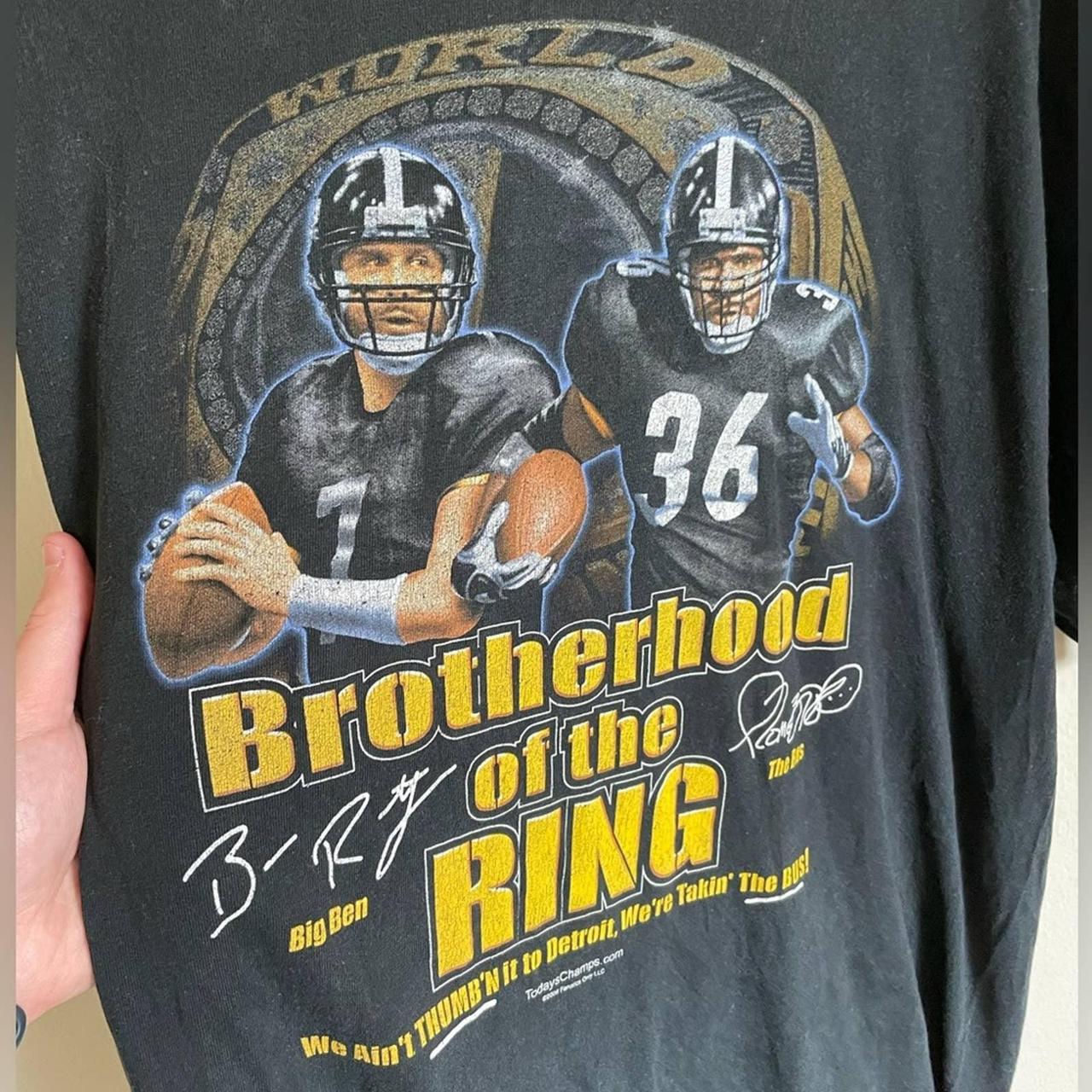 VTG Y2K Steelers NFL graphic tee. Big Ben and Jerome - Depop