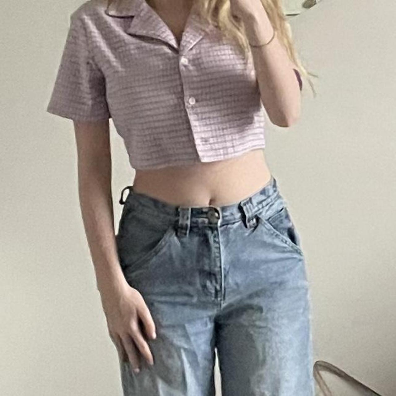 Vivian Brandy Melville Top Purple checkered button... Depop