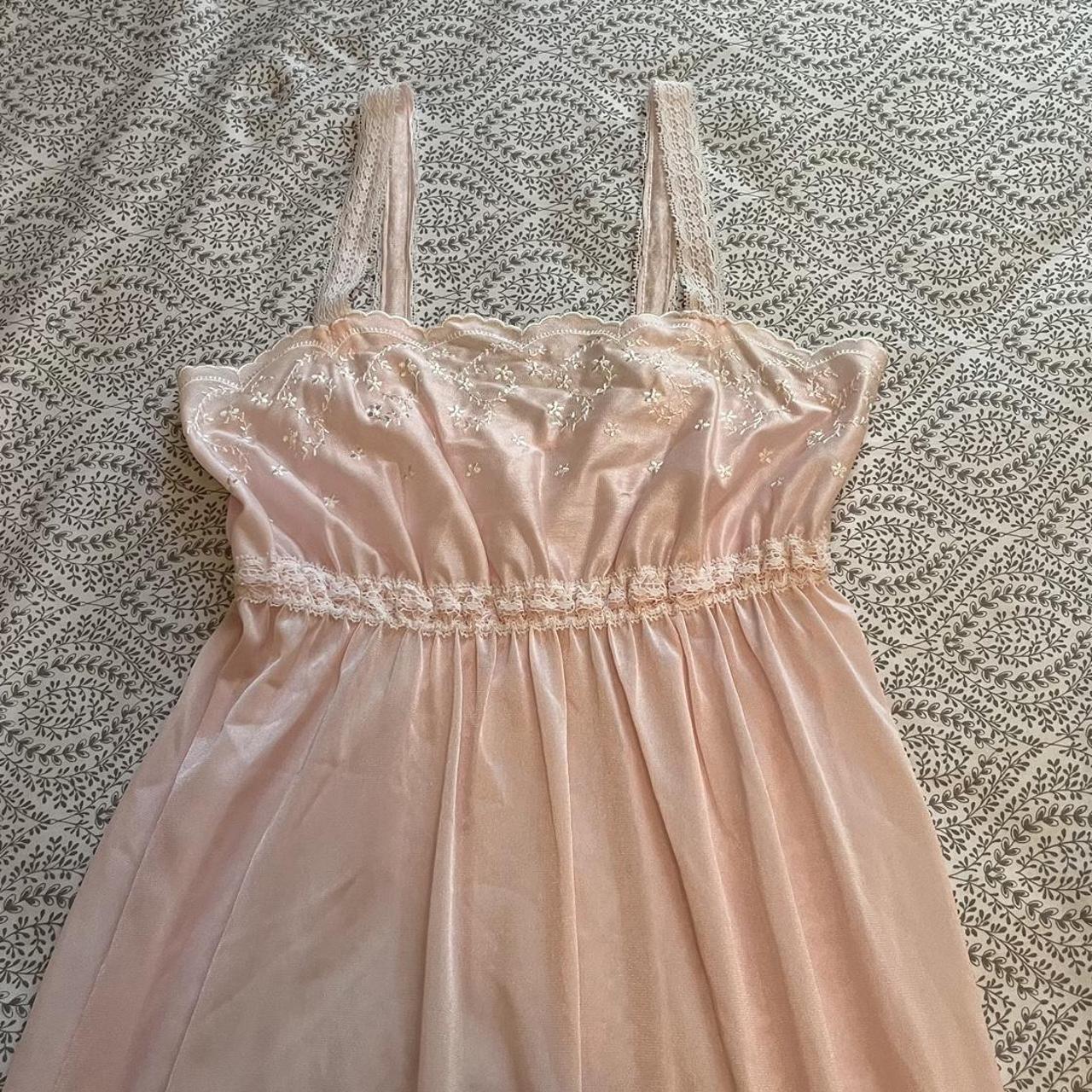 vintage coquette baby pink lace silk nightgown.... - Depop