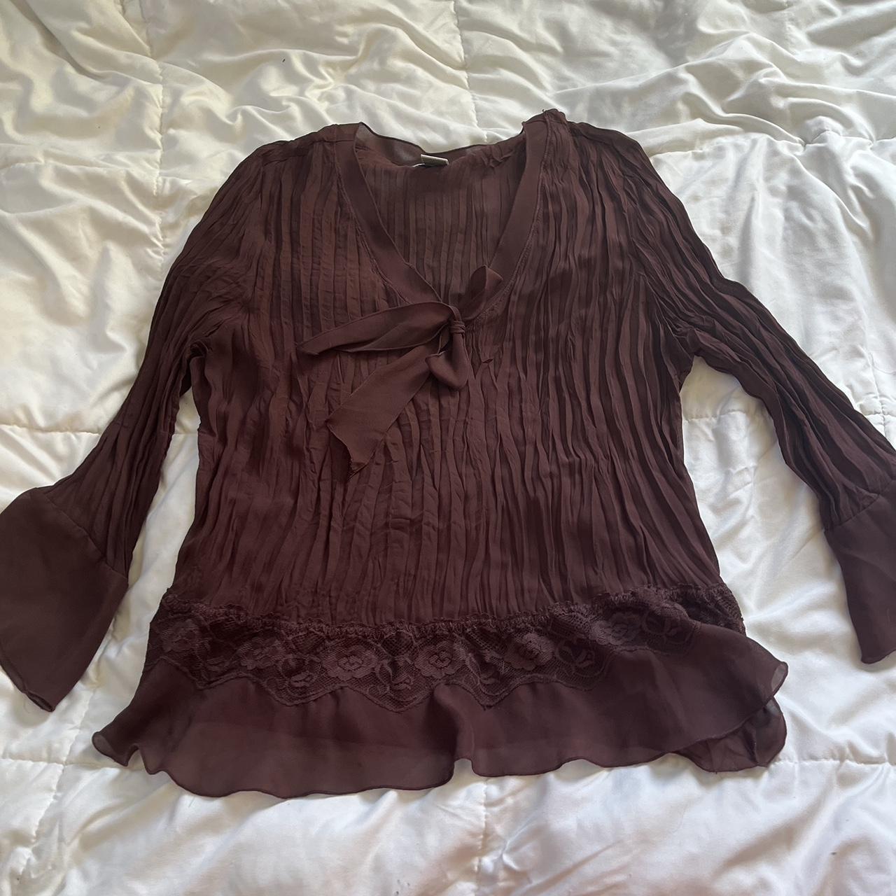 fairy lace bell sleeve brown flowy lace y2k vintage... - Depop