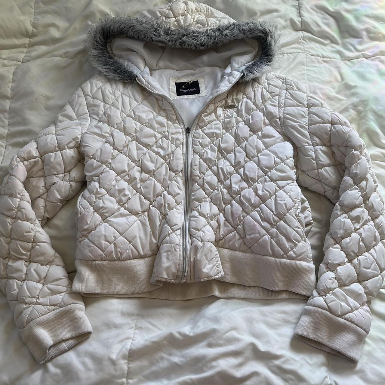 Southpole Women's White and Brown Jacket | Depop