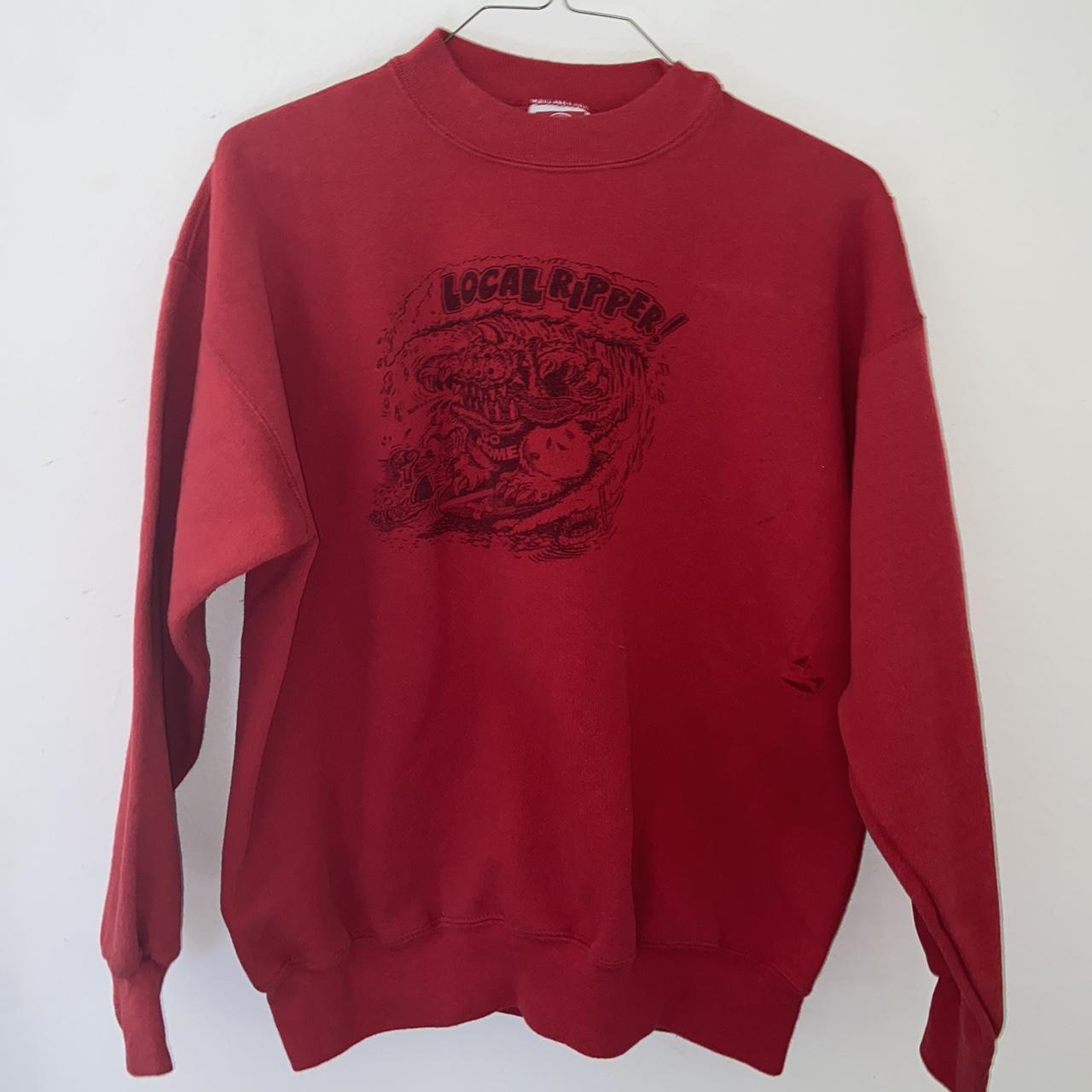 Cute and comfy red crewneck - size XL but really M -... - Depop