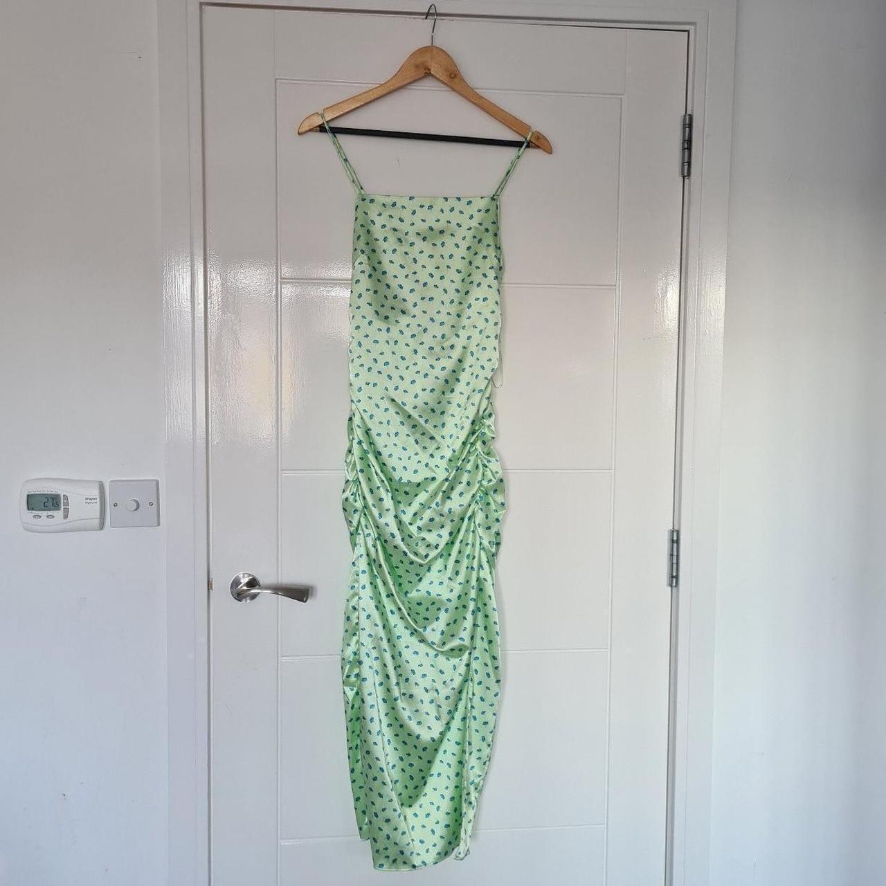 Zara Green Floral Satin Dress Women Dress ZARA Green Satin