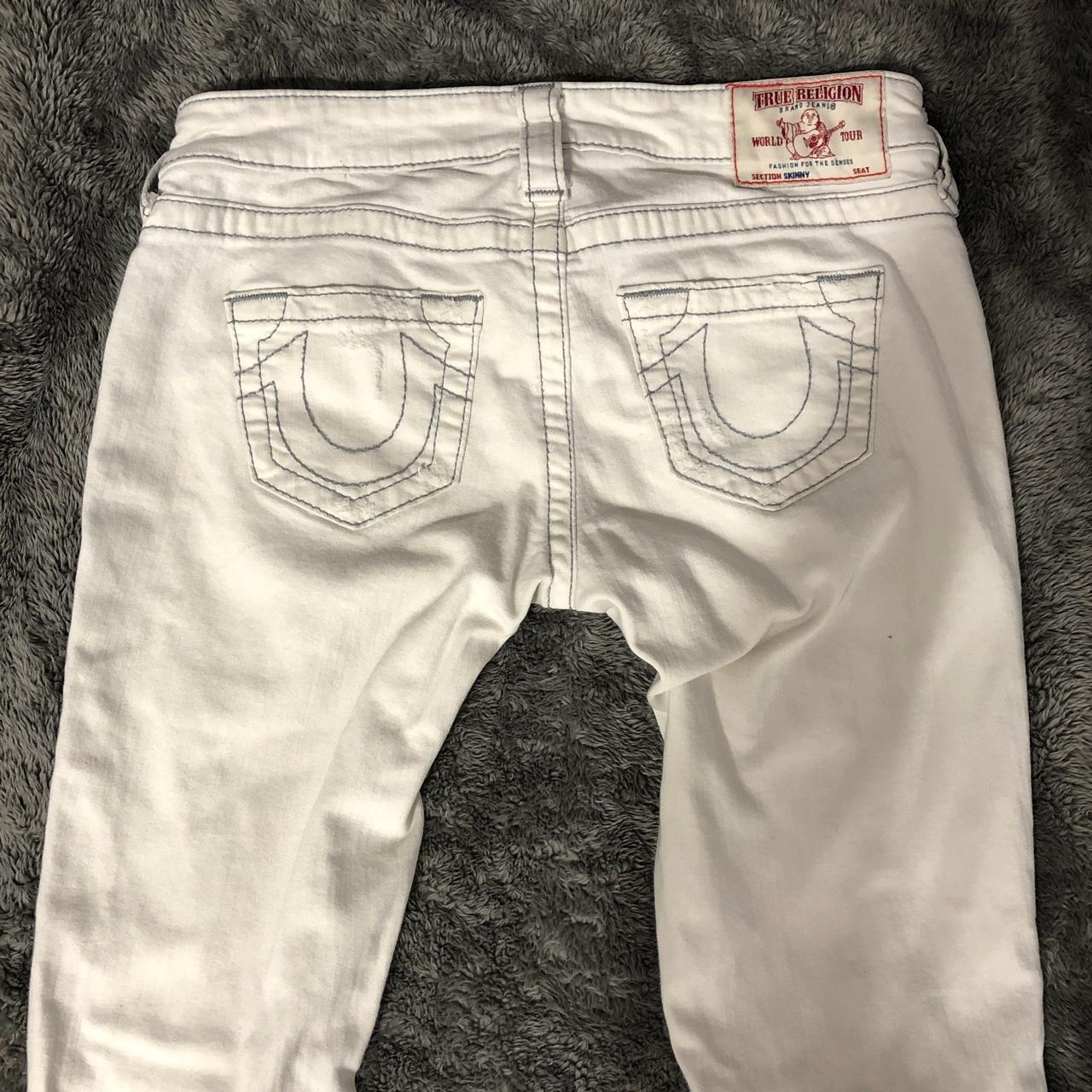 True Religion Women's Grey and White Jeans Depop