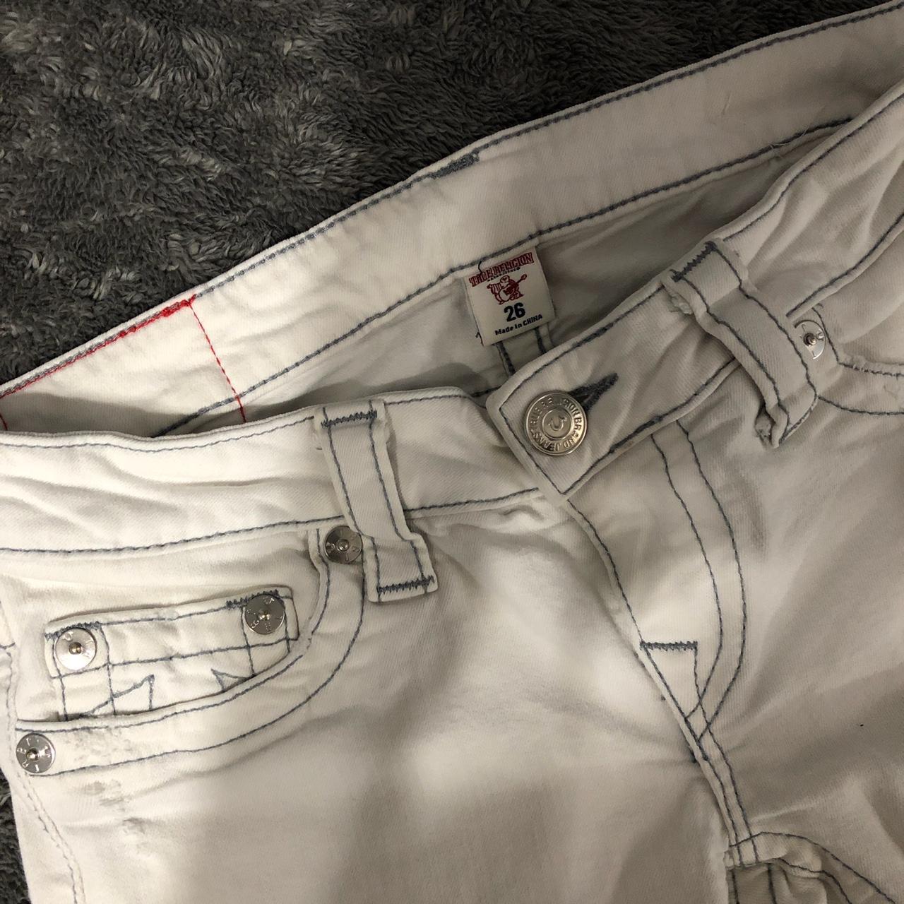 True Religion Women's Grey and White Jeans Depop