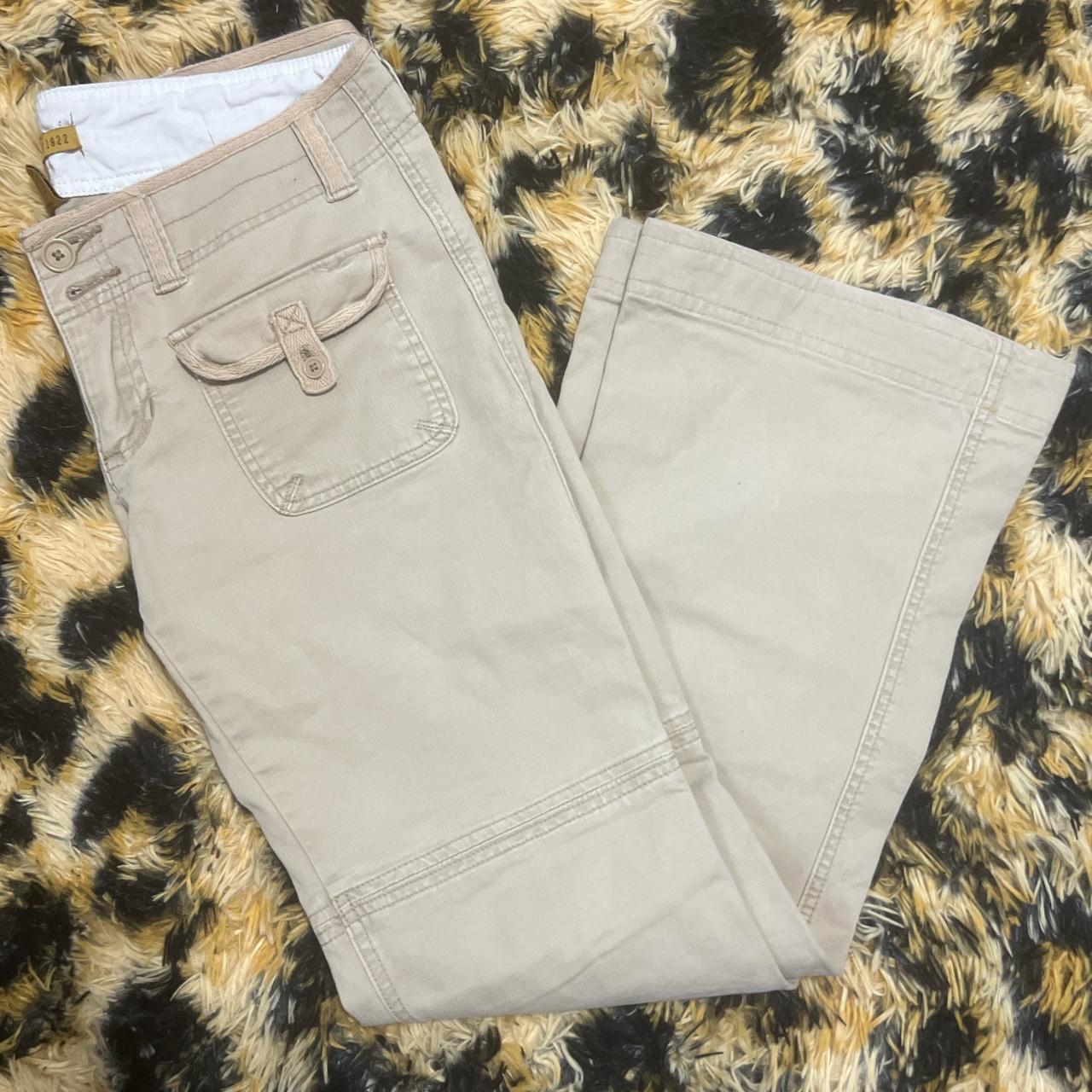 khaki cargo pants vintage hollister size 5 low... Depop
