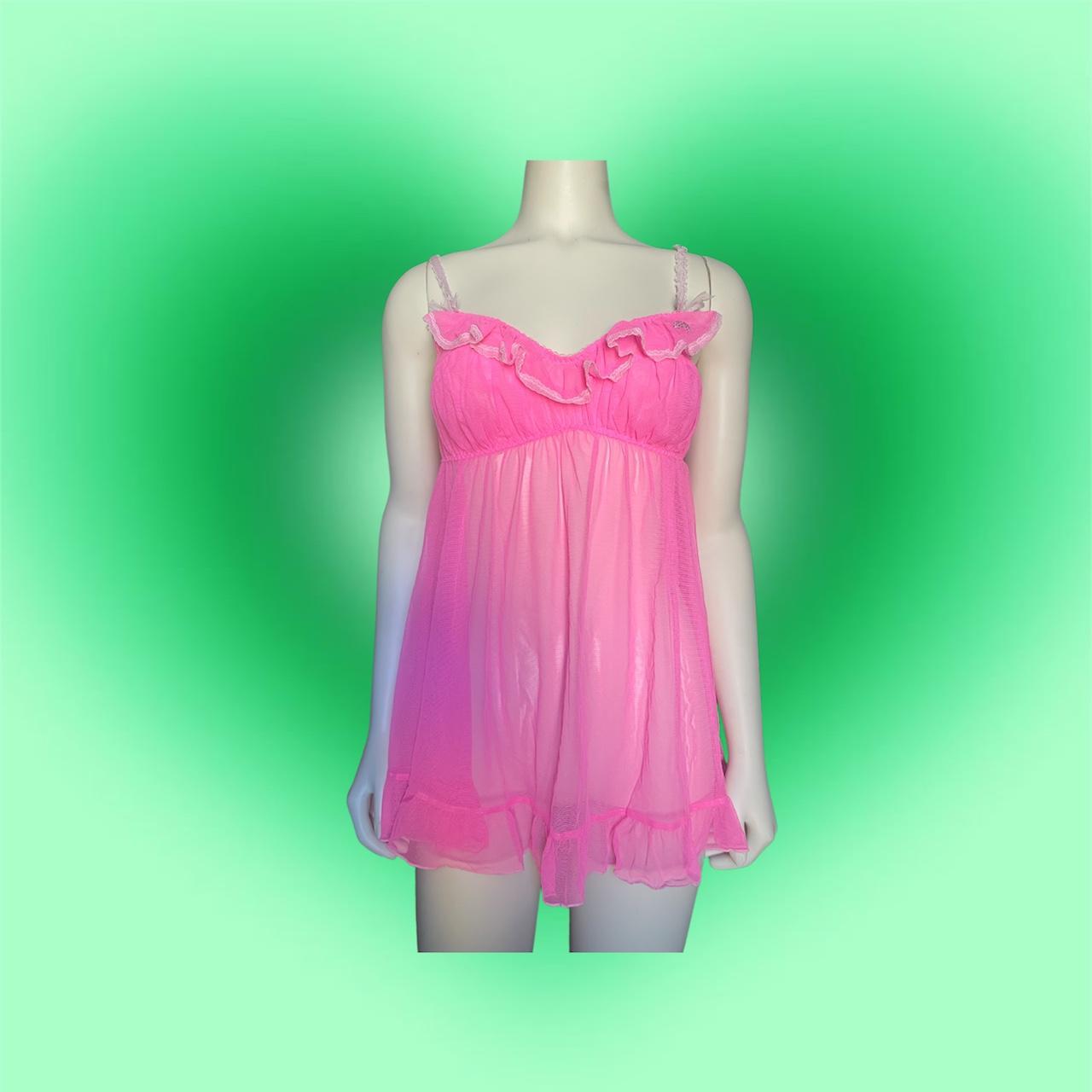Bright pink baby doll slip dress. Depop