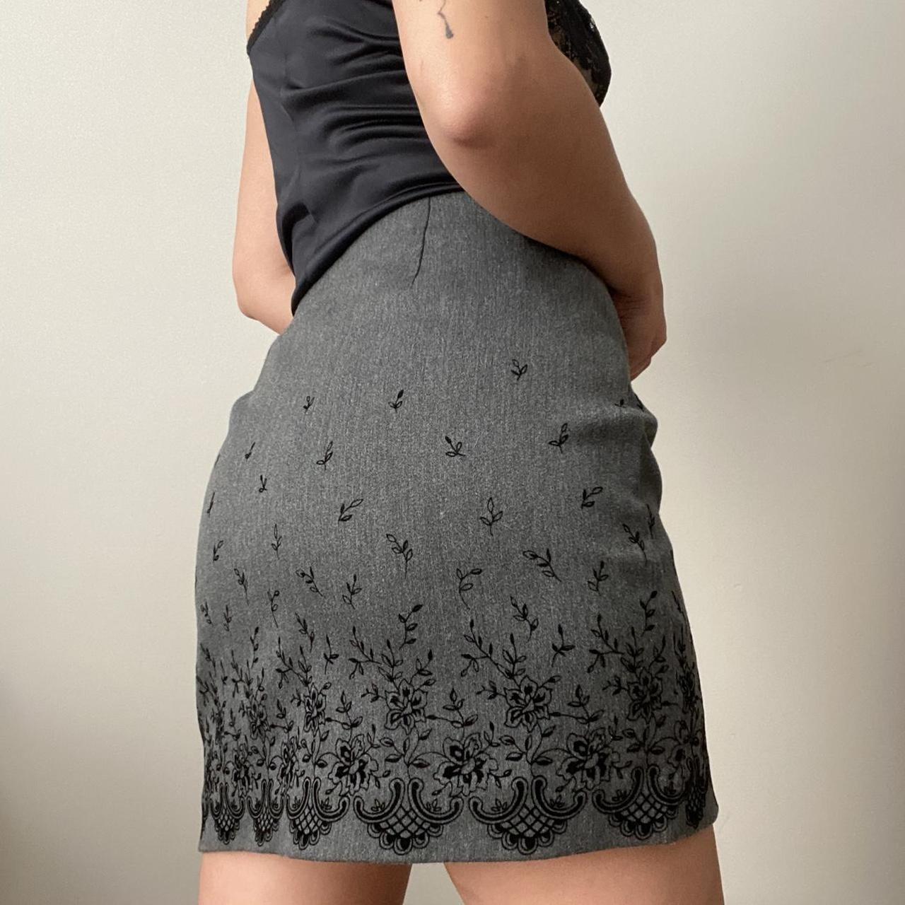 Vintage Express grey mini skirt with velvet floral... Depop
