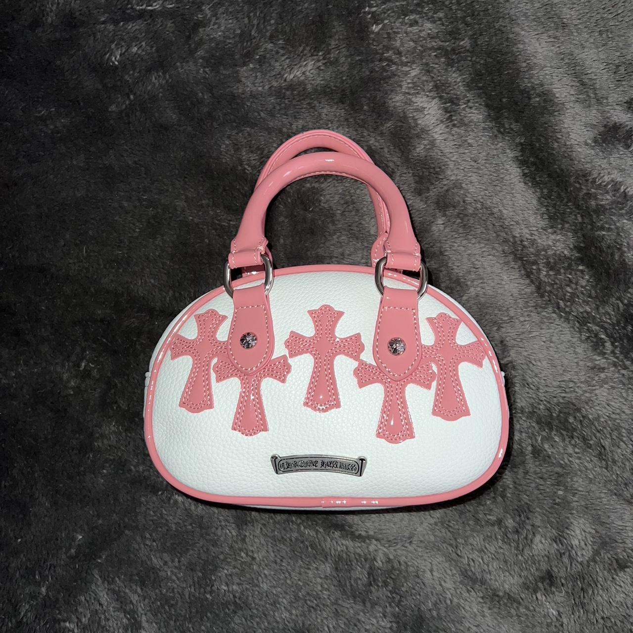Women's Pink and White Bag (2)