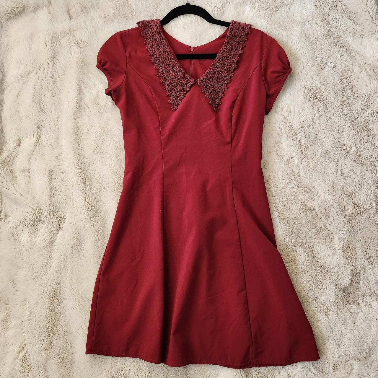 Vintage red dress with flower lace collar that a... - Depop