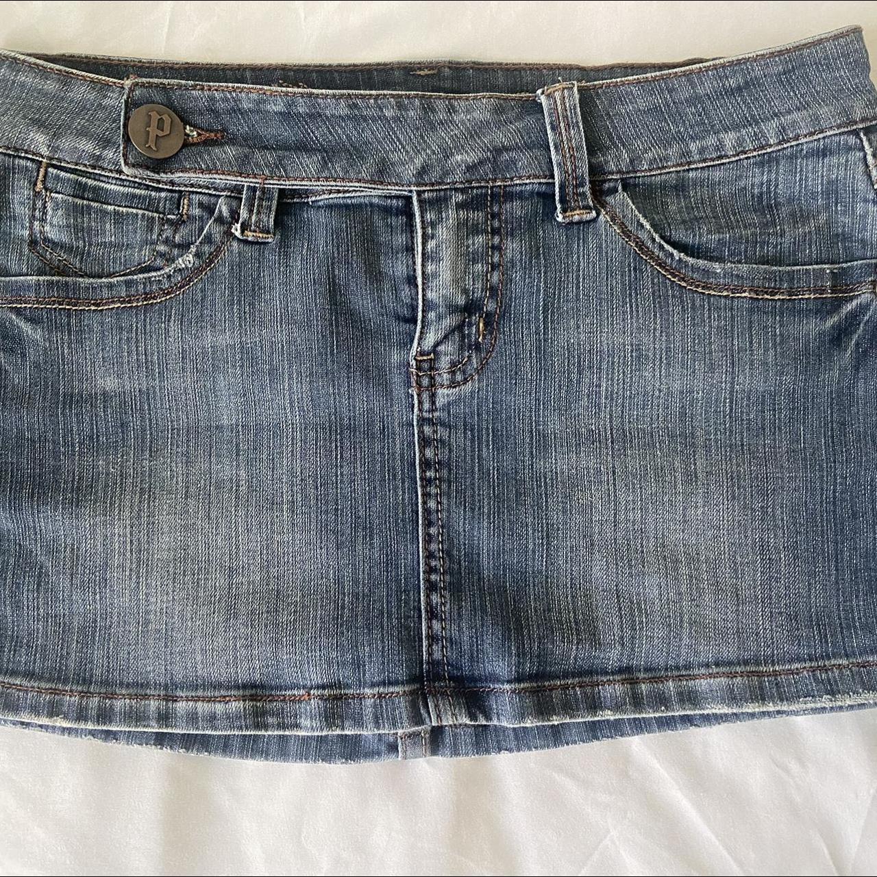 Vintage Papaya jean mini skirt y2k no size but fits... - Depop